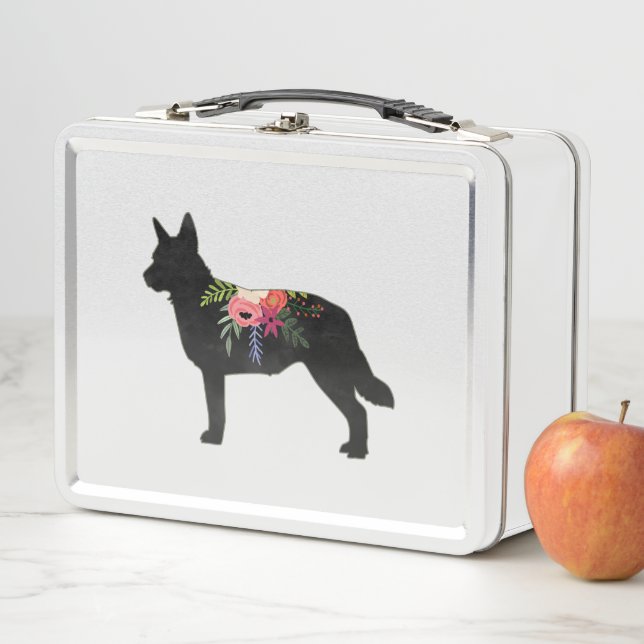 Blue Heeler Dog Breed Boho Floral Silhouette Metal Lunch Box (In Situ)