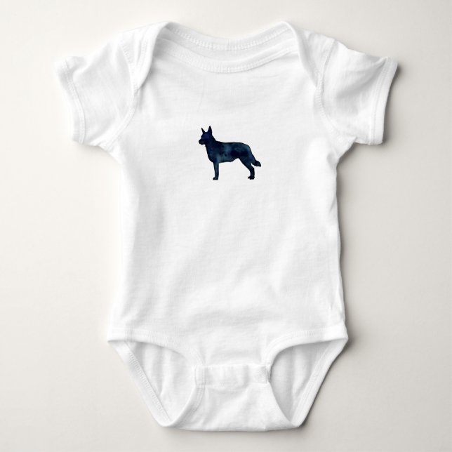Blue Heeler Dog Breed Silhouette Black Watercolor Baby Bodysuit (Front)