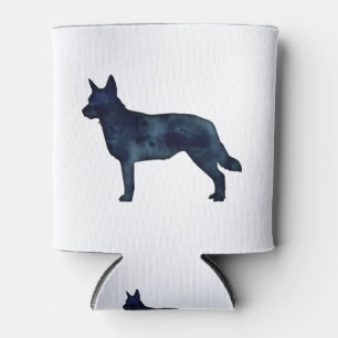 Blue Heeler Dog Breed Silhouette Black Watercolor Can Cooler