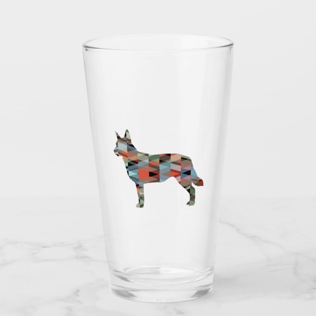 Blue Heeler Dog Breed Silhouette Geo Plaid Glass (Front)