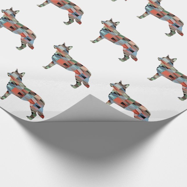 Blue Heeler Dog Breed Silhouette Geo Plaid Wrapping Paper (Corner)