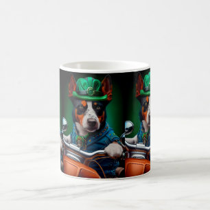 Blue Heeler Dog Driving Bike St. Patrick's Day Coffee Mug