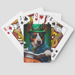Blue Heeler Dog Driving Bike St. Patrick's Day Playing Cards