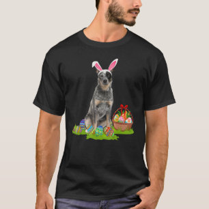 Blue Heeler Dog Easter Egg Hunting Bunny Blue Heel T-Shirt