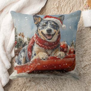 Blue Heeler Dog in Sledge Let it Snow Christmas Cushion