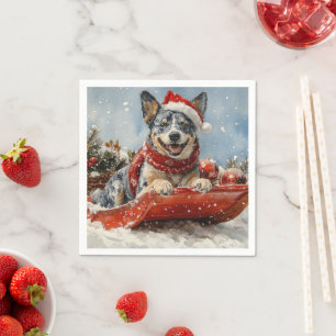 Blue Heeler Dog in Sledge Let it Snow Christmas Napkin