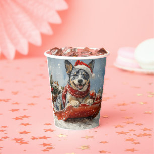 Blue Heeler Dog in Sledge Let it Snow Christmas Paper Cups