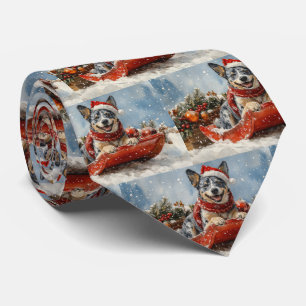 Blue Heeler Dog in Sledge Let it Snow Christmas Tie