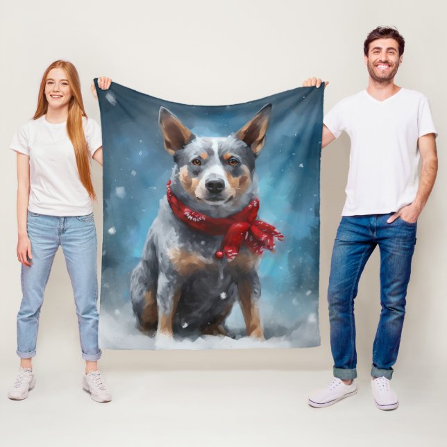 Blue Heeler Dog in Snow Christmas  Fleece Blanket (In Situ)