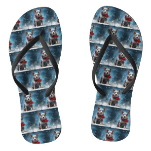 Blue Heeler Dog in Snow Christmas  Jandals