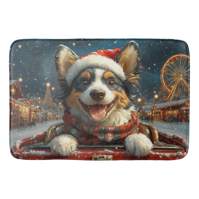 Blue Heeler Dog Roller Coaster Christmas Bath Mat (Front)