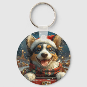 Blue Heeler Dog Roller Coaster Christmas Key Ring