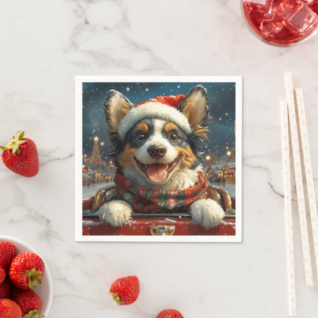 Blue Heeler Dog Roller Coaster Christmas Napkin (Insitu)