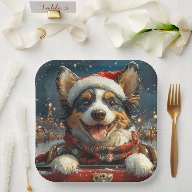 Blue Heeler Dog Roller Coaster Christmas Paper Plate (Wedding)