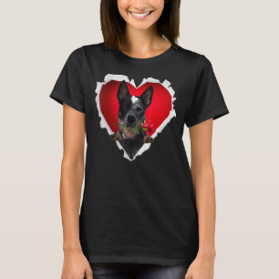 Blue Heeler Dog Rose Heart Valentines Day Couple M T-Shirt