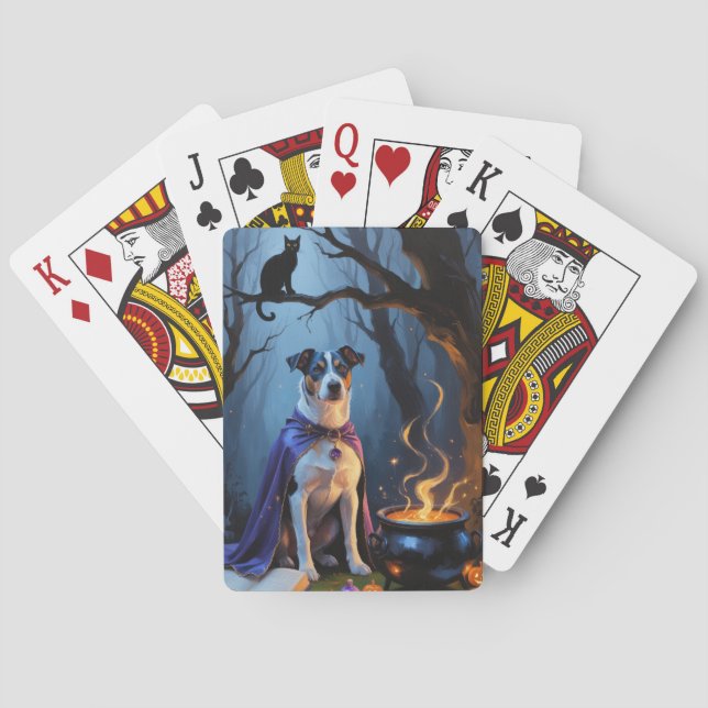 Blue Heeler Dog Whimsical Halloween Painting Playing Cards (Back)