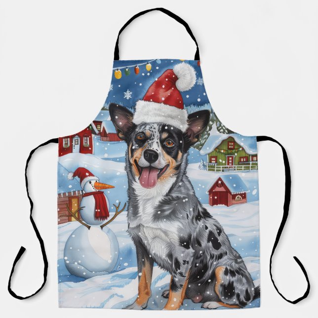 Blue Heeler Dog Winter Wonderland Christmas Joy  Apron (Front)