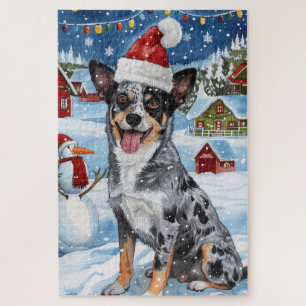 Blue Heeler Dog Winter Wonderland Christmas Joy  Jigsaw Puzzle