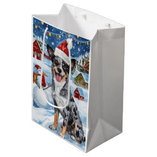 Blue Heeler Dog Winter Wonderland Christmas Joy Medium Gift Bag