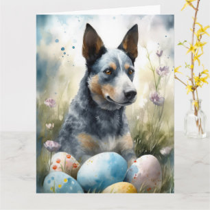 Blue Heeler Dog with Easter Eggs Holiday  Card