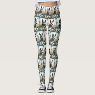 Blue Heeler Dog with Easter Eggs Holiday  Leggings