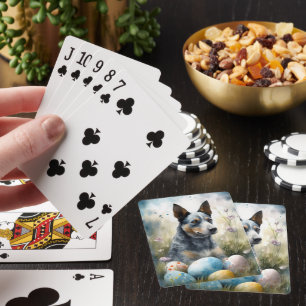 Blue Heeler Dog with Easter Eggs Holiday Playing Cards