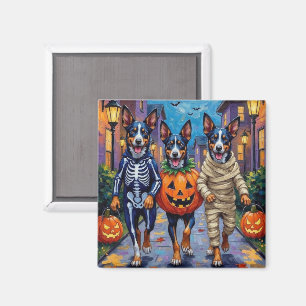Blue Heeler Dogs Trick-or-Treating in Halloween Co Magnet