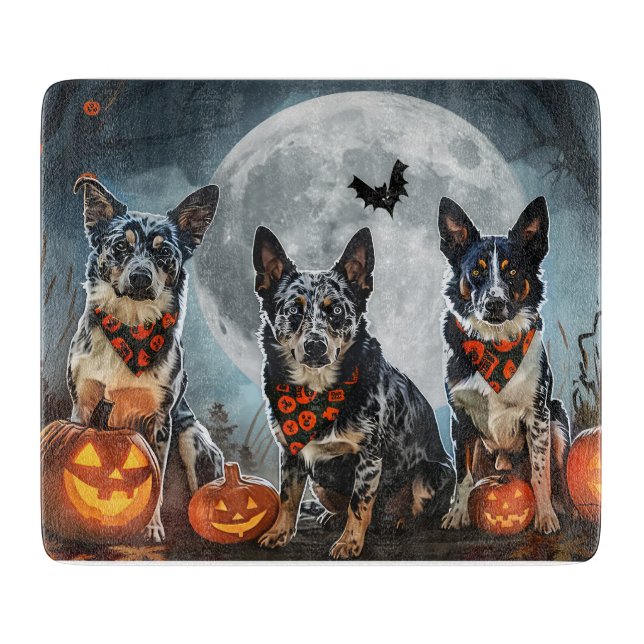 Blue Heeler Halloween Spooky Cutting Board (Front)