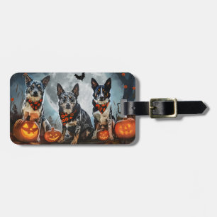 Blue Heeler Halloween Spooky Luggage Tag
