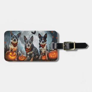 Blue Heeler Halloween Spooky Luggage Tag