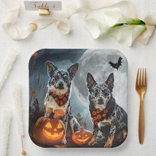 Blue Heeler Halloween Spooky Paper Plate
