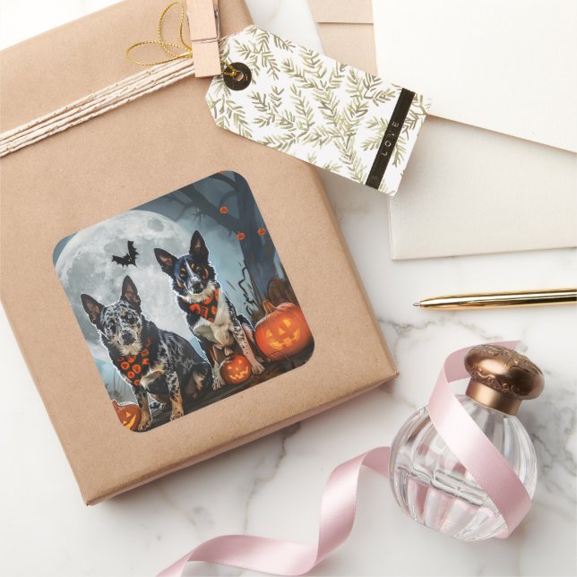 Blue Heeler Halloween Spooky Square Sticker (Gifting)