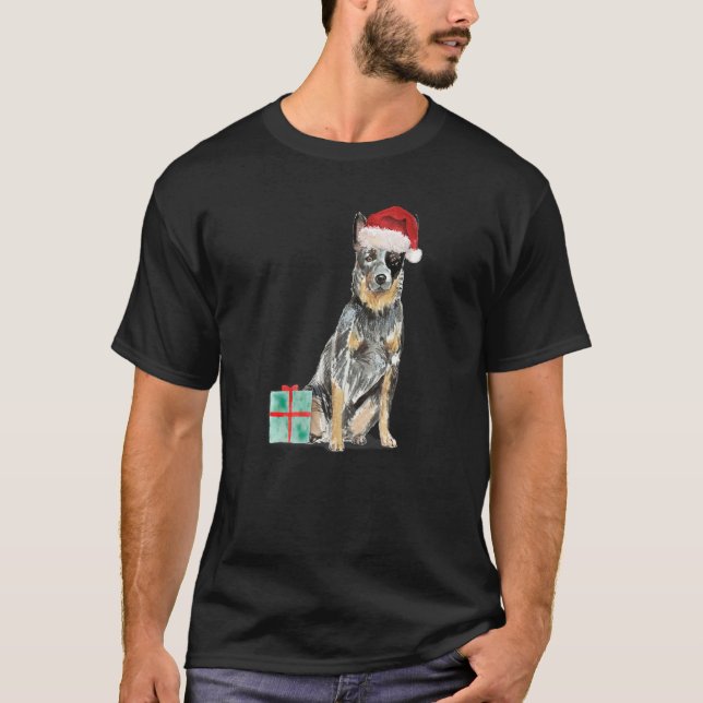 Blue Heeler Herding Aussie Puppy Christmas Santa H T-Shirt (Front)