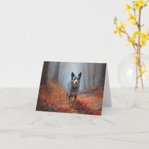 Blue Heeler in Autumn Leaves Fall Inspire Card