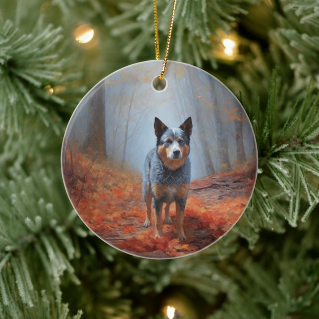 Blue Heeler in Autumn Leaves Fall Inspire Ceramic Tree Decoration (Tree)