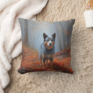 Blue Heeler in Autumn Leaves Fall Inspire Cushion