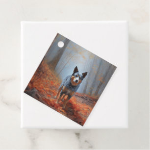 Blue Heeler in Autumn Leaves Fall Inspire Favour Tags