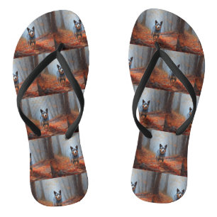 Blue Heeler in Autumn Leaves Fall Inspire Jandals
