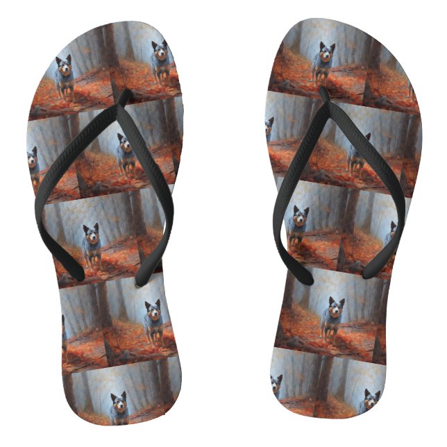 Blue Heeler in Autumn Leaves Fall Inspire Jandals (Footbed)
