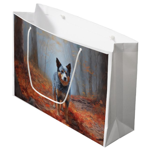 Blue Heeler in Autumn Leaves Fall Inspire Large Gift Bag (Front Angled)