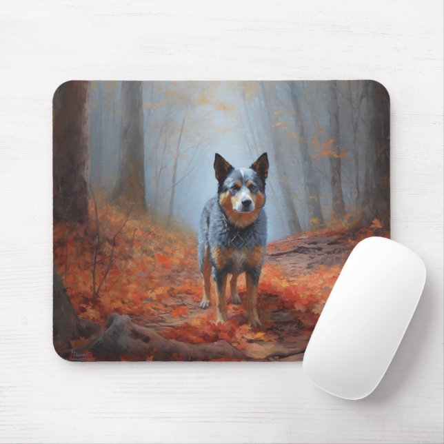 Blue Heeler in Autumn Leaves Fall Inspire Mouse Pad (With Mouse)