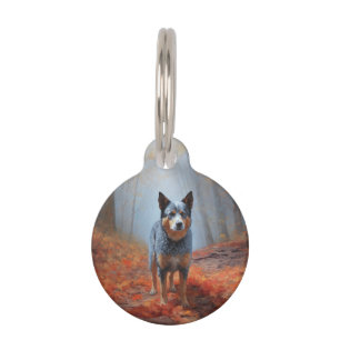 Blue Heeler in Autumn Leaves Fall Inspire Pet Tag