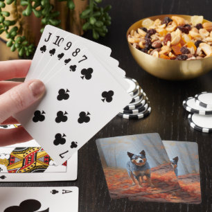 Blue Heeler in Autumn Leaves Fall Inspire Playing Cards