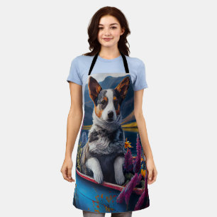 Blue Heeler on a Paddle: A Scenic Adventure Apron