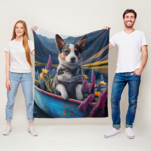 Blue Heeler on a Paddle: A Scenic Adventure Fleece Blanket