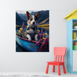 Blue Heeler on a Paddle: A Scenic Adventure Poster