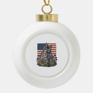 Blue Heeler Patriotic Memorial Vintage Engraving S Ceramic Ball Christmas Ornament