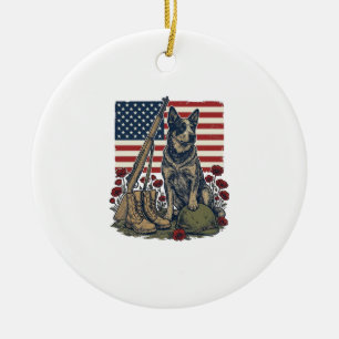 Blue Heeler Patriotic Memorial Vintage Engraving S Ceramic Tree Decoration