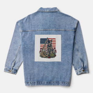Blue Heeler Patriotic Memorial Vintage Engraving S Denim Jacket