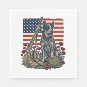 Blue Heeler Patriotic Memorial Vintage Engraving S Napkin